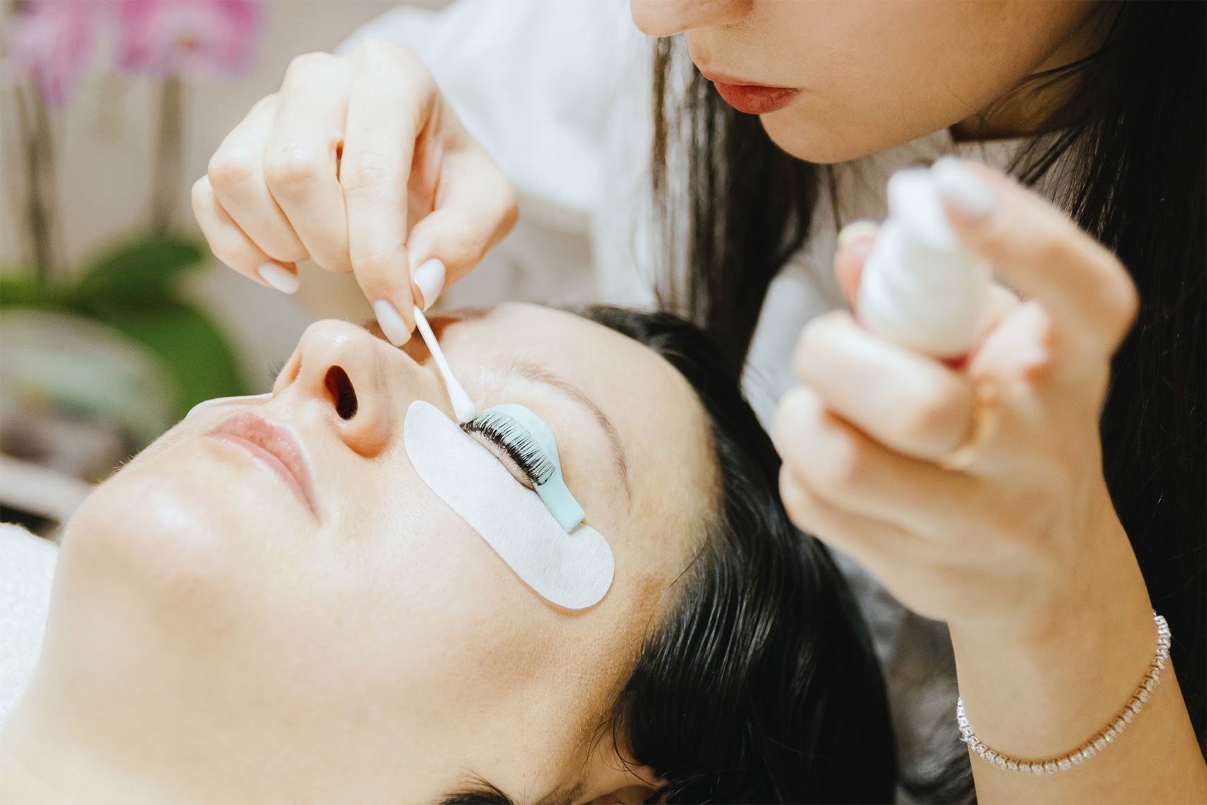 Client receiving eyelash lift treatment at Blink Lash Club Manhattan NYC